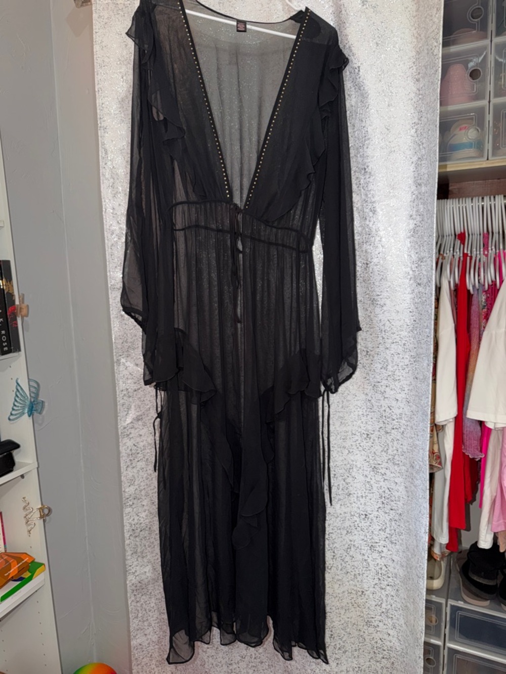 Victoria's Secret Sheer Black Ruffle Long Robe